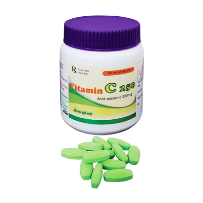 VACO VITAMIN C 250 (xanh) - điều trị các bệnh do thiếu hụt vitamin C.(Chai 200 viên)