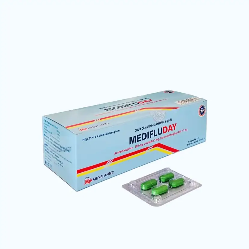 Viên nén Medifluday trị các triệu chứng ho cảm thông thường (25 vỉ x 4 viên)
