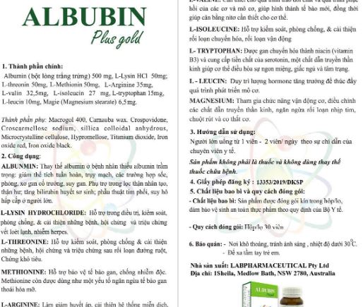 Thuốc Albubin Plus Gold tăng cường chức năng gan thận