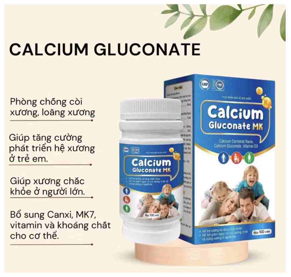 Bổ Sung Canxi Calcium Gluconate mk Tradiphar (C/100v)