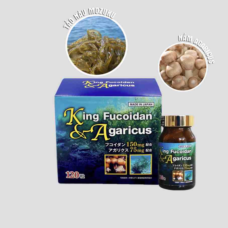 King Fucoidan & Agaricus (Lọ 120 viên nang cứng) - Hỗ trợ giảm tác dụng phụ hóa chất độc hại