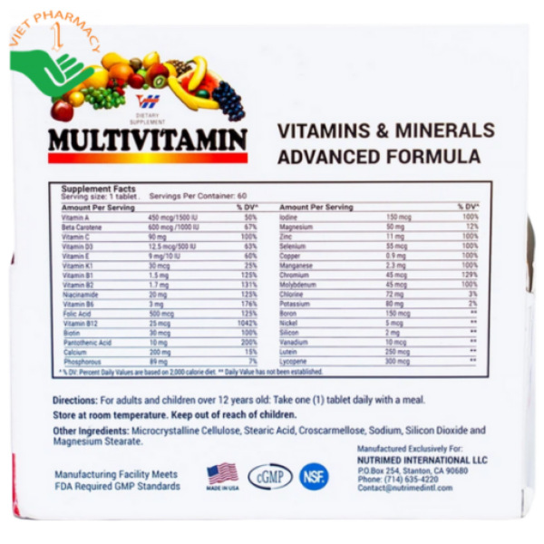 Viên uống bổ sung Vitamin Multivitamin Nutrimed (Hộp 60 Viên)