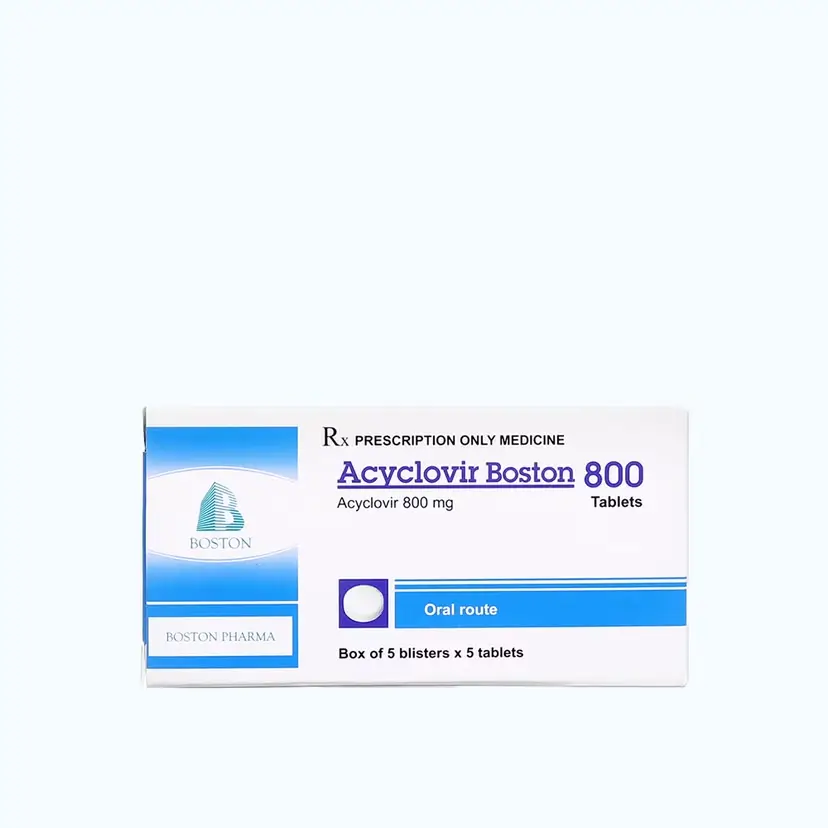 Viên nén Acyclovir 800mg Boston trị nhiễm virus thủy đậu và zona, herpes simplex (5 vỉ x 5 viên)