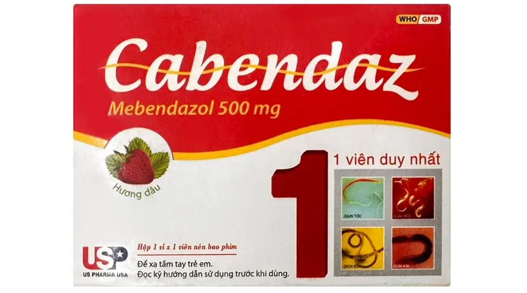 Cabendaz 500mg điều trị nhiễm các loại giun đường long (1 lượt x 1 viên)