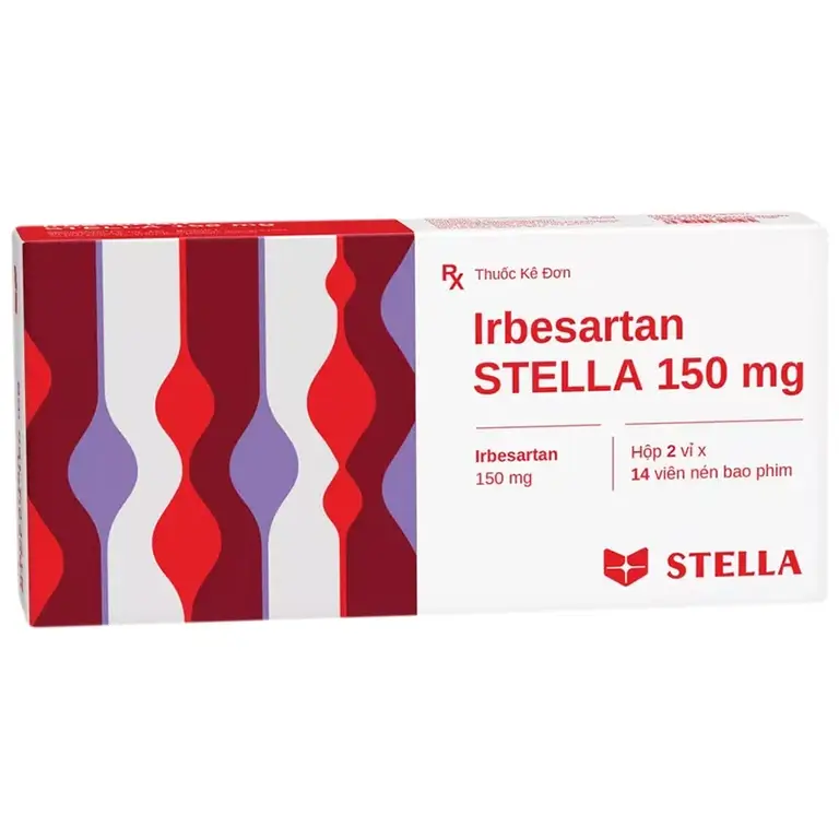 Thuốc Irbesartan Stella 150mg điều trị tăng huyết áp, bệnh thận do tiểu đường (2 vỉ x 14 viên)