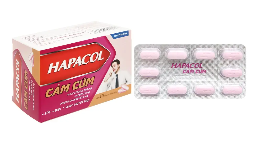 Hapacol Cảm Cúm trị các triệu chứng sốt, đau, sung huyết mũi (10 vỉ x 10 viên)