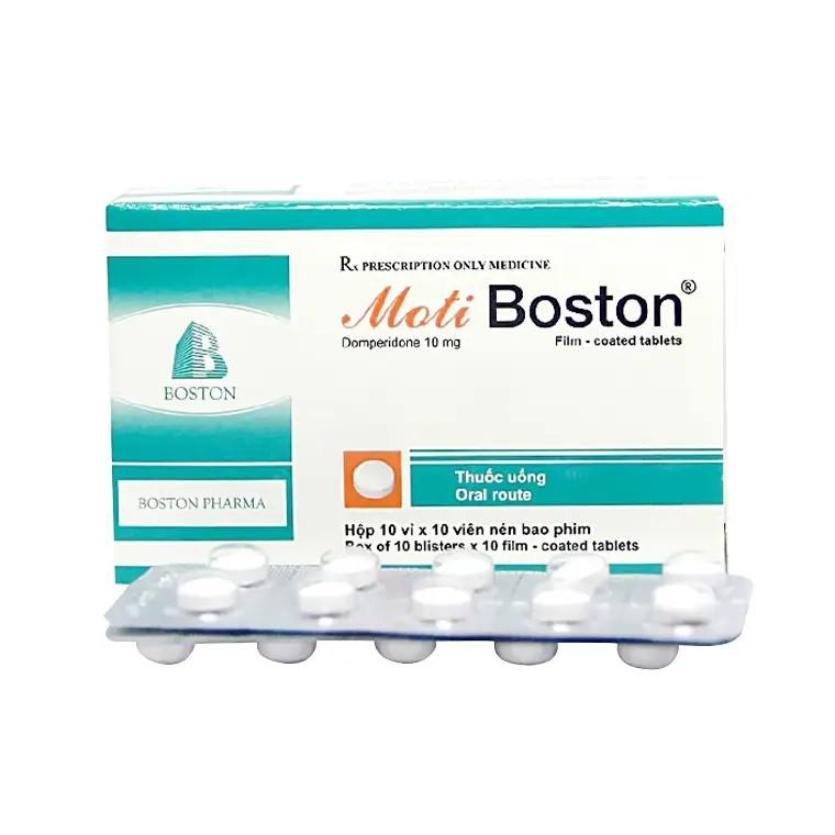 Viên nén Moti Boston 10mg điều trị triệu chứng nôn và buồn nôn (10 vỉ x 10 viên)