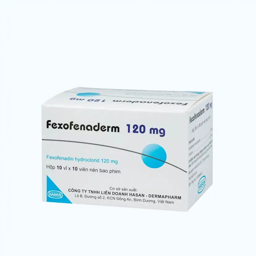 Viên nén Fexofenaderm 120mg trị viêm mũi dị ứng, mày đay (10 vỉ x 10 viên)