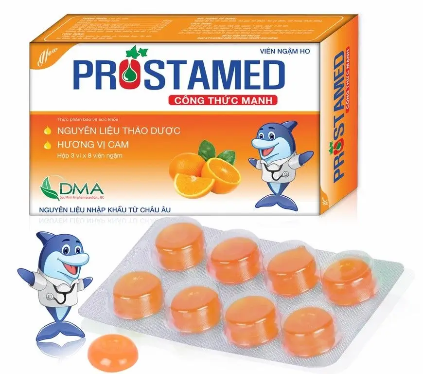 Viên ngậm ho Prostamed (hương vị cam) hộp 3 vỉ x 8 viên