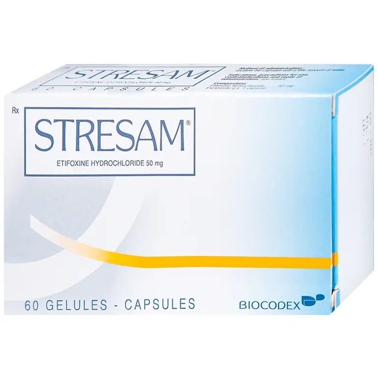 Thuốc Stresam Biocodex điều trị các biểu hiện dạng tâm thể của lo âu (3 vỉ x 20 viên)