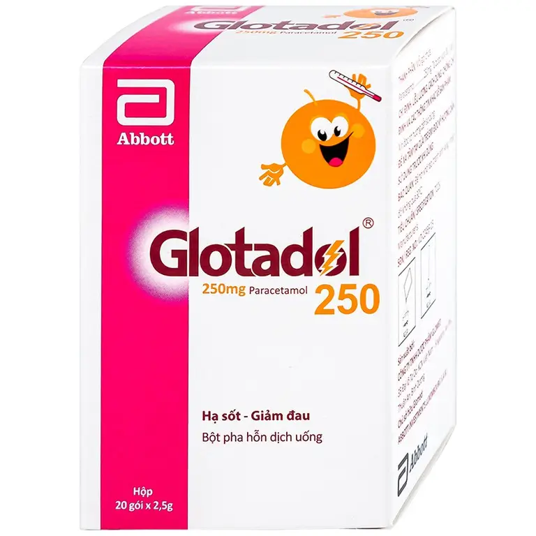 Bột Glotadol 250 Abbott hỗ trợ hạ sốt và giảm đau (20 gói x 2.5g)