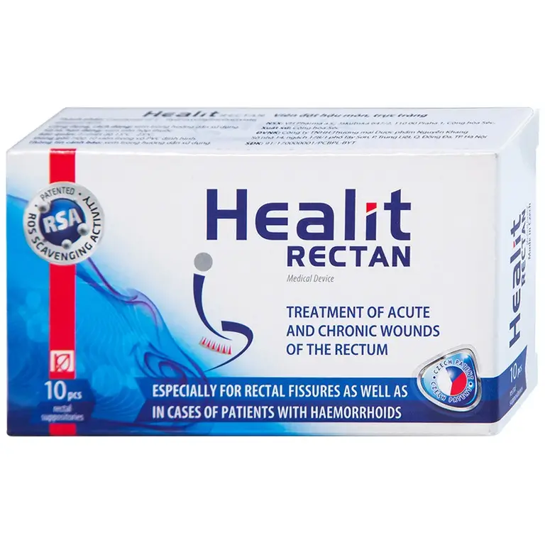 Viên đạn đặt hậu môn, trực tràng Healit Rectan VHPharma thúc đẩy nhanh quá trình lành vết thương (10 viên)