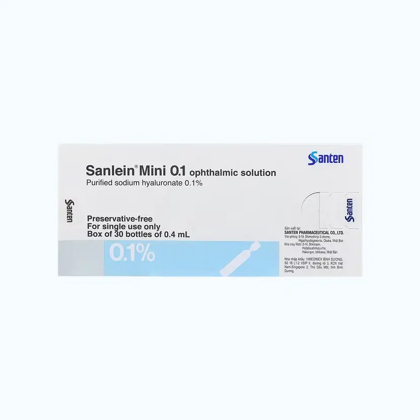 Thuốc nhỏ mắt Sanlein Mini 0.1 % điều trị rối loạn biểu mô kết - giác mạc (30 ống x 0.4ml)