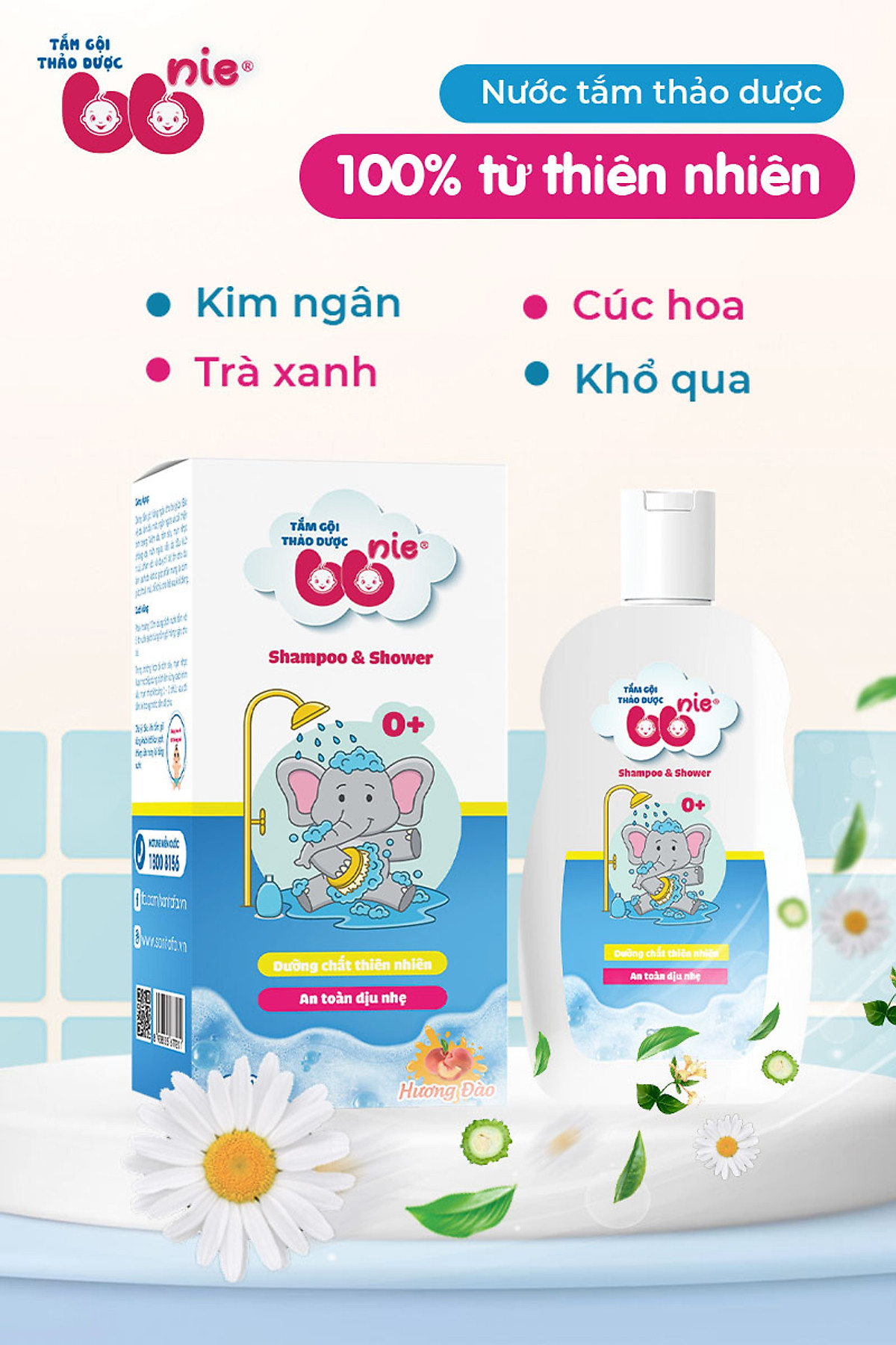 Sữa tắm gội thảo dược 2in1 bb nie làm sạch nhẹ nhàng, không khuẩn, an toàn cho trẻ sơ sinh