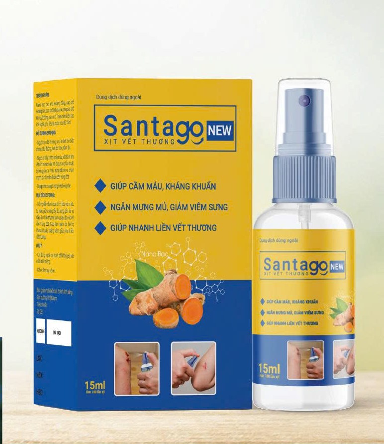 Santago NEW xịt vết thương hỗ trợ vết thương giúp cầm màu kháng khuẩn