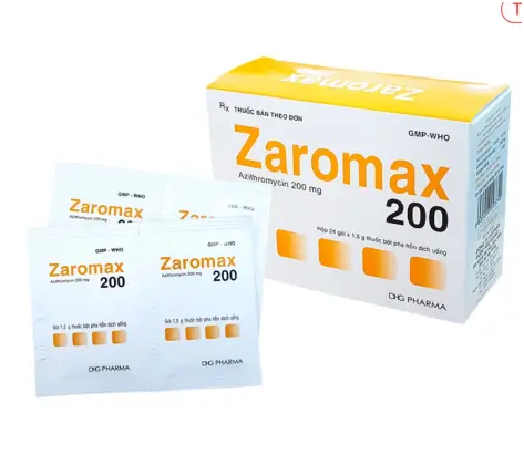 Bột pha hỗn dịch uống Zaromax 200 DHG Pharma điều trị viêm phế quản, viêm phổi (24 gói)