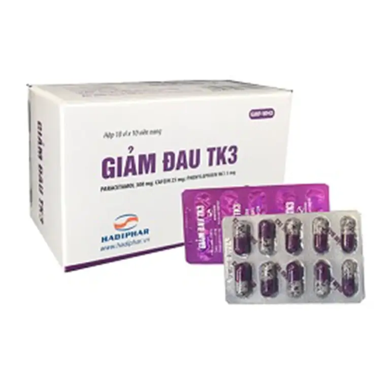 Thuốc giảm đau TK3 300mg Hadiphar giúp giảm đau, hạ sốt (10 vỉ x 10 viên)