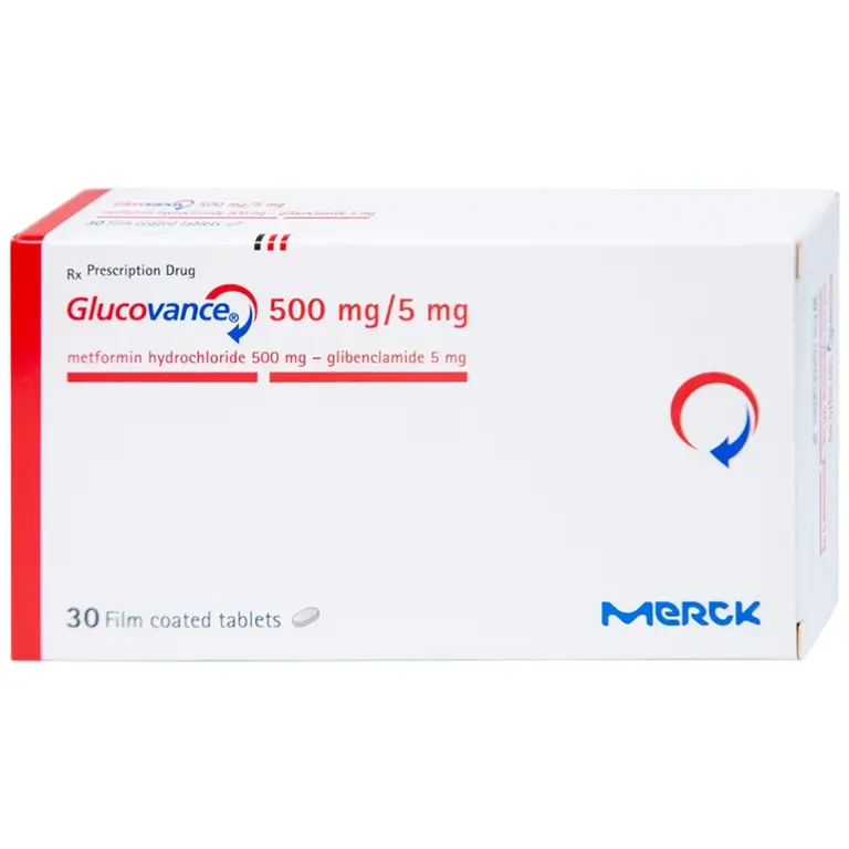 Thuốc Glucovance 500mg/5mg Merck điều trị bệnh đái tháo đường típ 2 (2 vỉ x 15 viên)